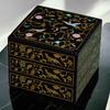 Lacquerware Jubako Black Phoenix Made in Japan J-kitchens 3-Tiered Box, 6.5 inches, Square, Design, 19cm, Resin,
