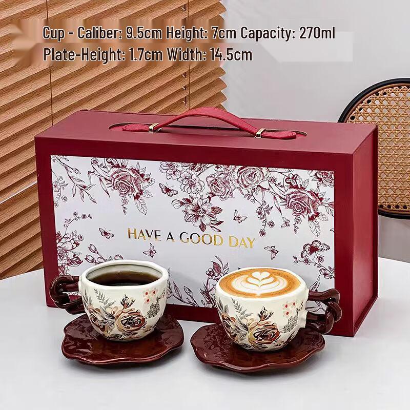 

OLOEY Retro Red Rose Ceramic Coffee Cup & Saucer Gift Set