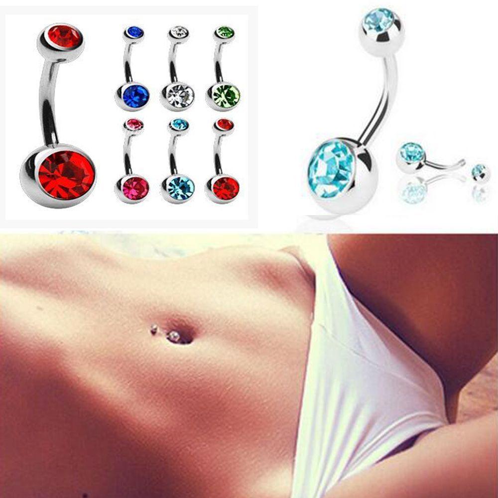 Surgical Steel Crystal Rhinestone Summer Bikini Jewelry Body Piercing Navel Bar Ring Belly Button