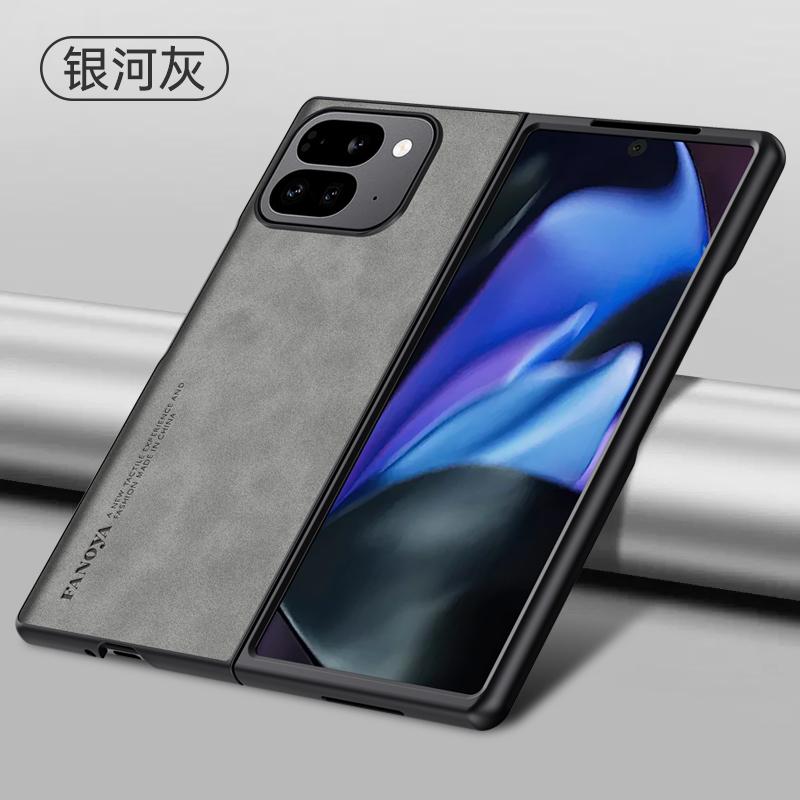 

Frosted PU-Leather Capa for Google Pixel 9 Pro Fold Case Ultra Thin Matte Anti-Shock Hard Plastic Shokcproof Phone Cover for Pixel 9 Pro Fold серый