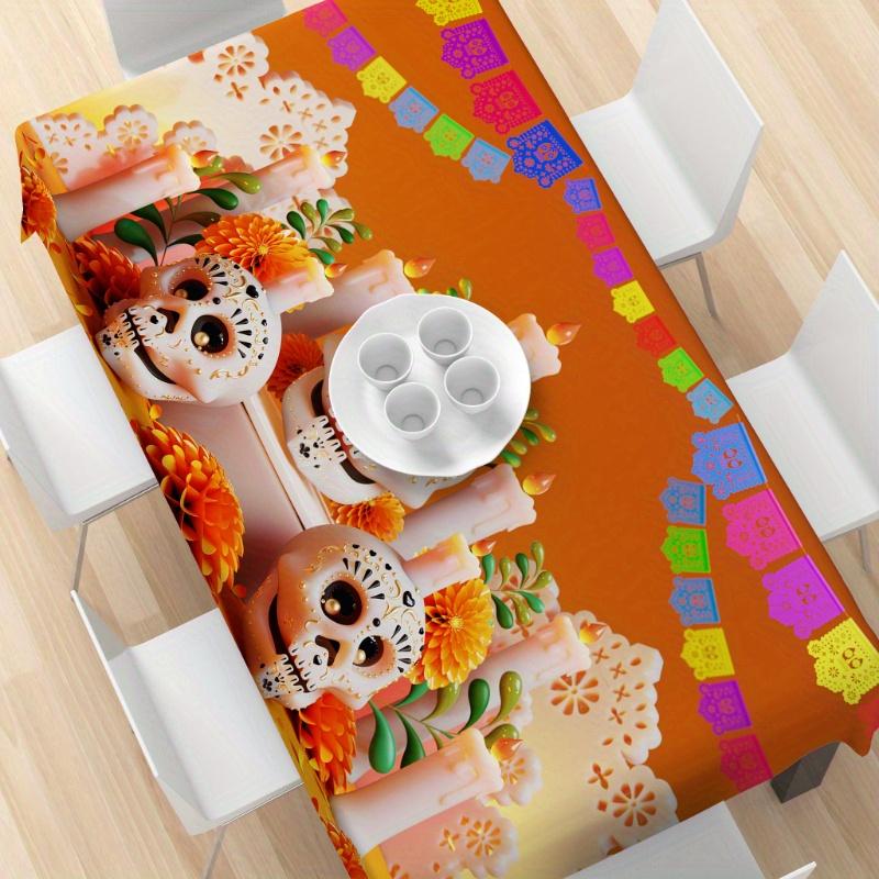 Marigold Sugar Skull Rectangle Table Cloth for Table Decor Kitchen Dining Waterproof Reusable Tablecloth for Table Wedding Party