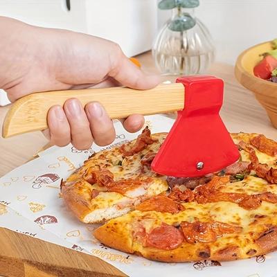 Pizza Cutter Wheel with Bamboo Handle Stainless Steel Axe Shaped Pizza Slicer for Pizza Pie Waffles Dough Kitchen Accessories