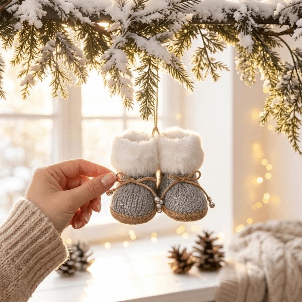 Bow Beads Knitted Christmas Boots Built-in Hanging Loop Boot-Shaped Ornament  Box Embellishment