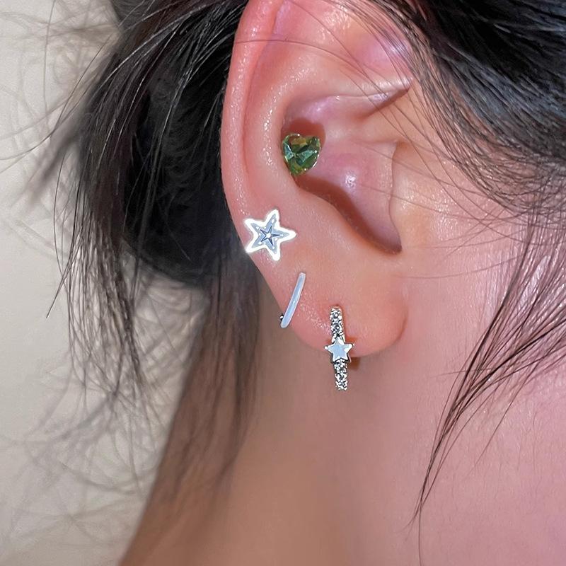 925 Sterling Silver Jewelry Zircon Crystal Star Hoop Earrings for Women Wedding Party Jewelry For Girls Friend Gift