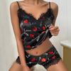 Polka Dot Letter Printed Sleepwear Women Sexy V Neck Sling Vest and Shorts Set Casual Loungewear