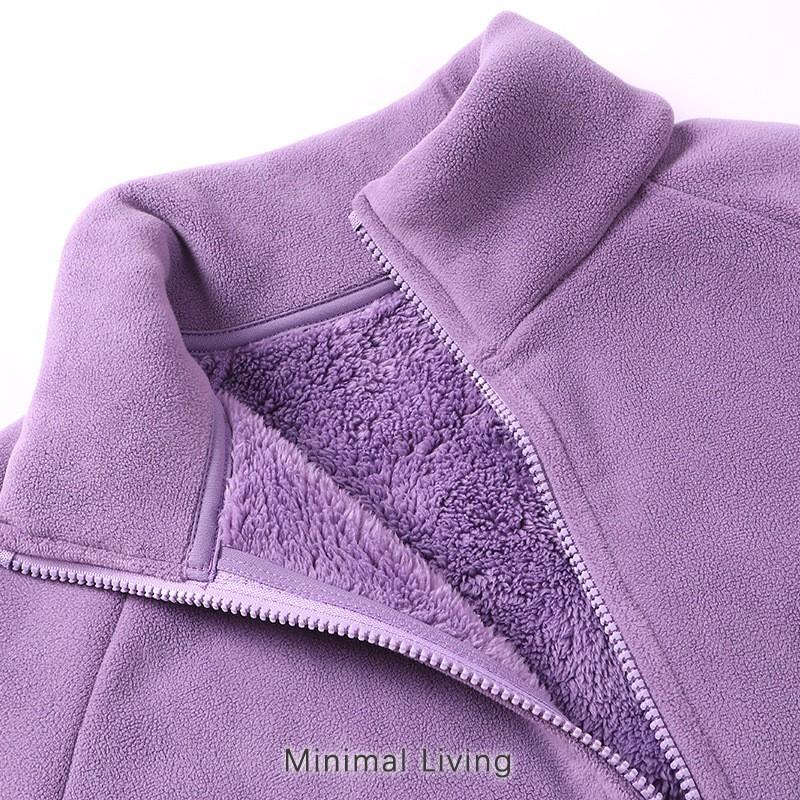 Kids Solid Color Fleece Jacket Boys Girls Stand Collar Zip Up Warm Coat Winter Outdoor