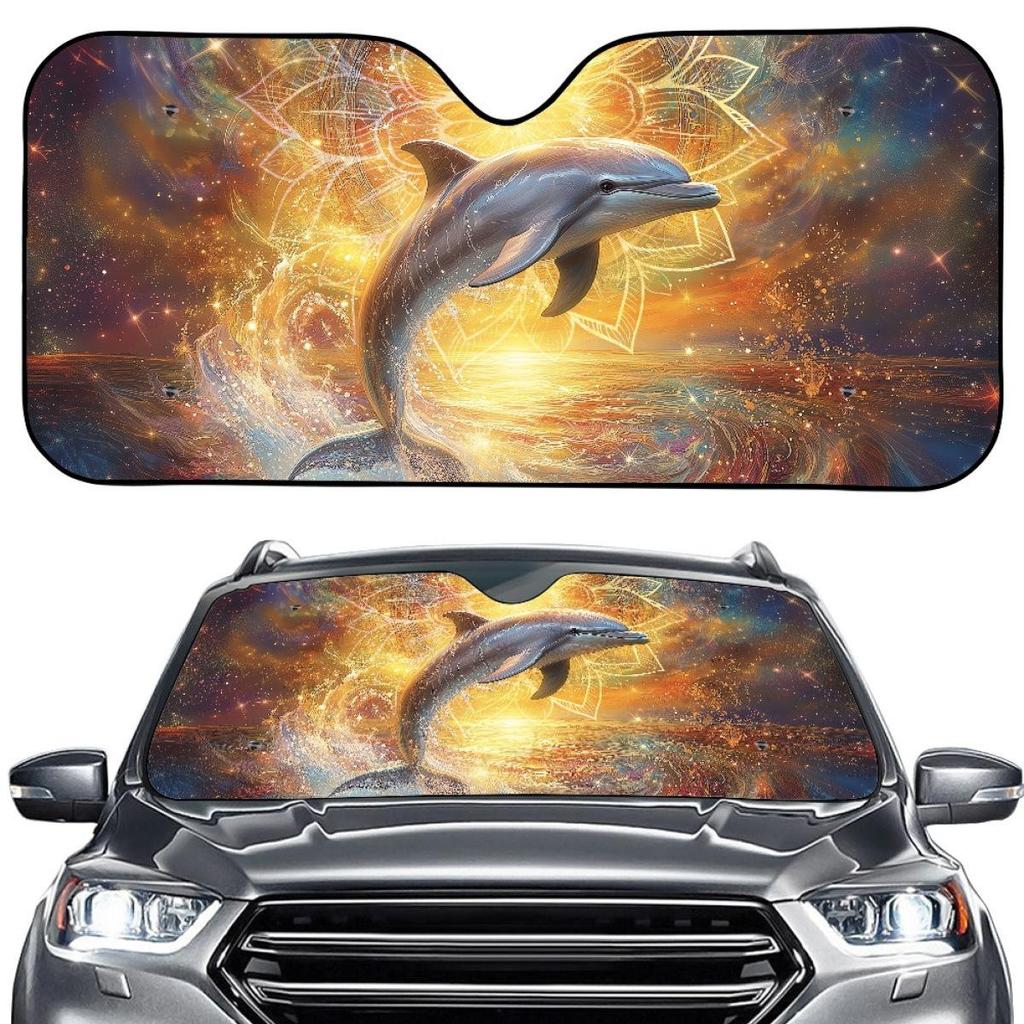 Portable Dolphin Car Windshield Sunshade, No Installation Needed, Summer Automobile UV Protection. Order Individually.