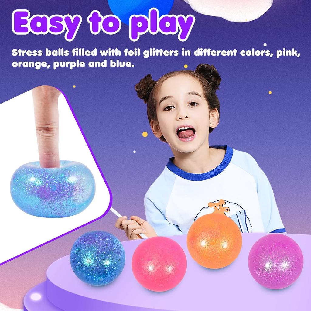 3pcs Sugar Ball,2.5" Slow Rise Squishy Stress Relief Balls Stretch Clear Glitter Malt Syrup Filled Moldable Relaxing Sensory Fidget Stress Toy for