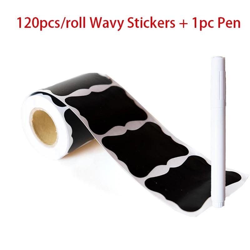 120 Stück Schwarze Wasserdichte Wiederverwendbare Etikettenaufkleber mit Weißer Kreide für Einmachgläser, Bastelraum, Lagerräume, Glasflaschen, Organisation