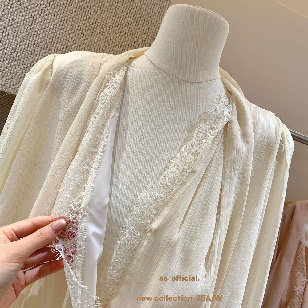 Elegantes Patchwork-Spitzenhemd mit V-Ausschnitt und langen Ärmeln für Damen – Herbst 2025 Mode