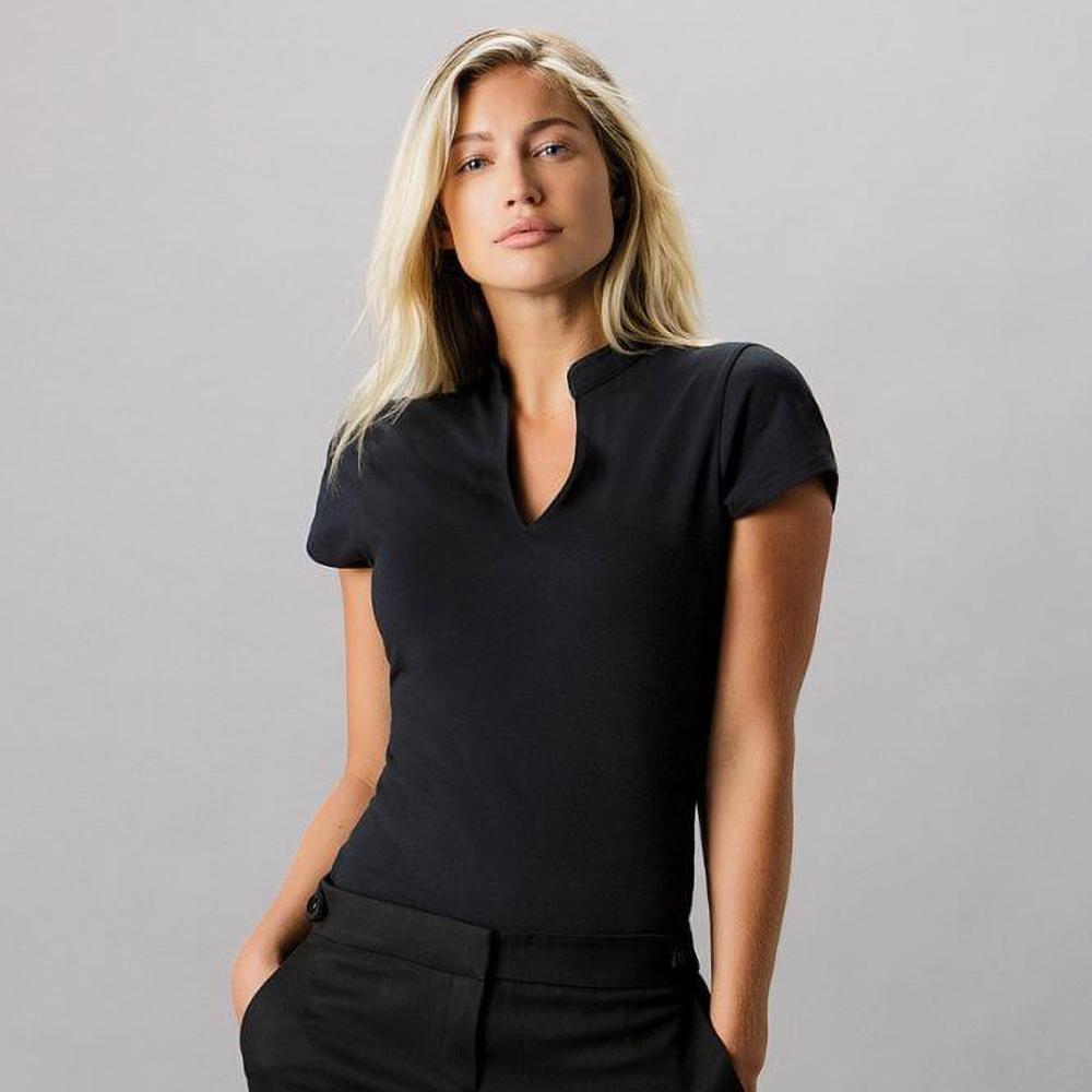 Kustom Kit Ladies Corporate Short Sleeve V-Neck Mandarin Collar Top