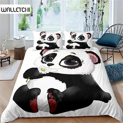 Black and White Panda Duvet Cover Boys Girls Cute Giant Panda Duvet Cover Set Kids Cartoon Animal Pattern Comforter Cover Decor