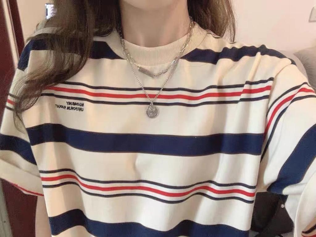 Women's 2024 Striped Pure Cotton Short-Sleeve T-Shirt - BF Style, Loose Fit, Casual Summer Top