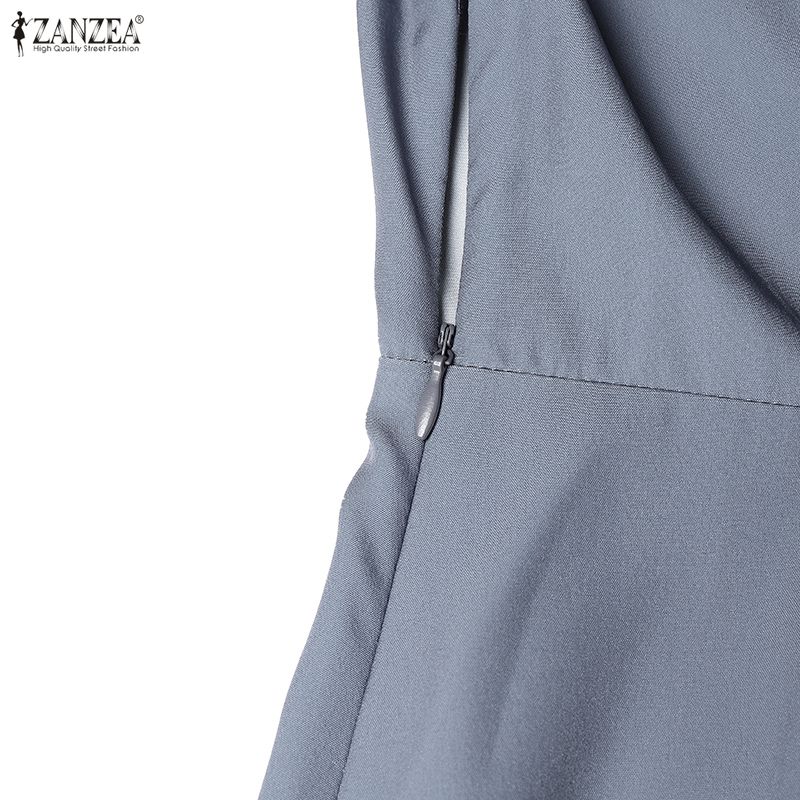 ZANZEA Women Casual V-Neck Loose Long Sleeve Muslim Dress