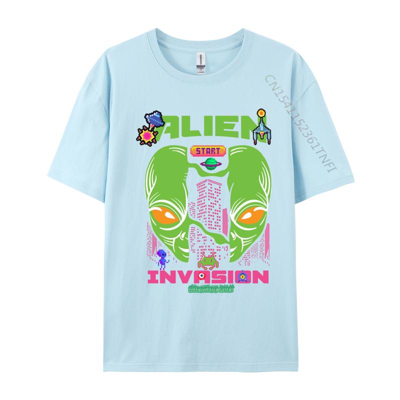 Brand Men T Shirt Printed Customized Top Tshirts Alien invasion retro T Shirts Round Collar Free Shipping