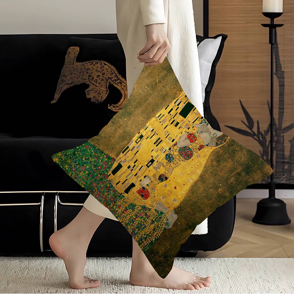 The Kiss Gustav Klimt Painting Cushion Cover Inches Farmhouse Decor Home Throw Pillow Covers For Couch Decorations