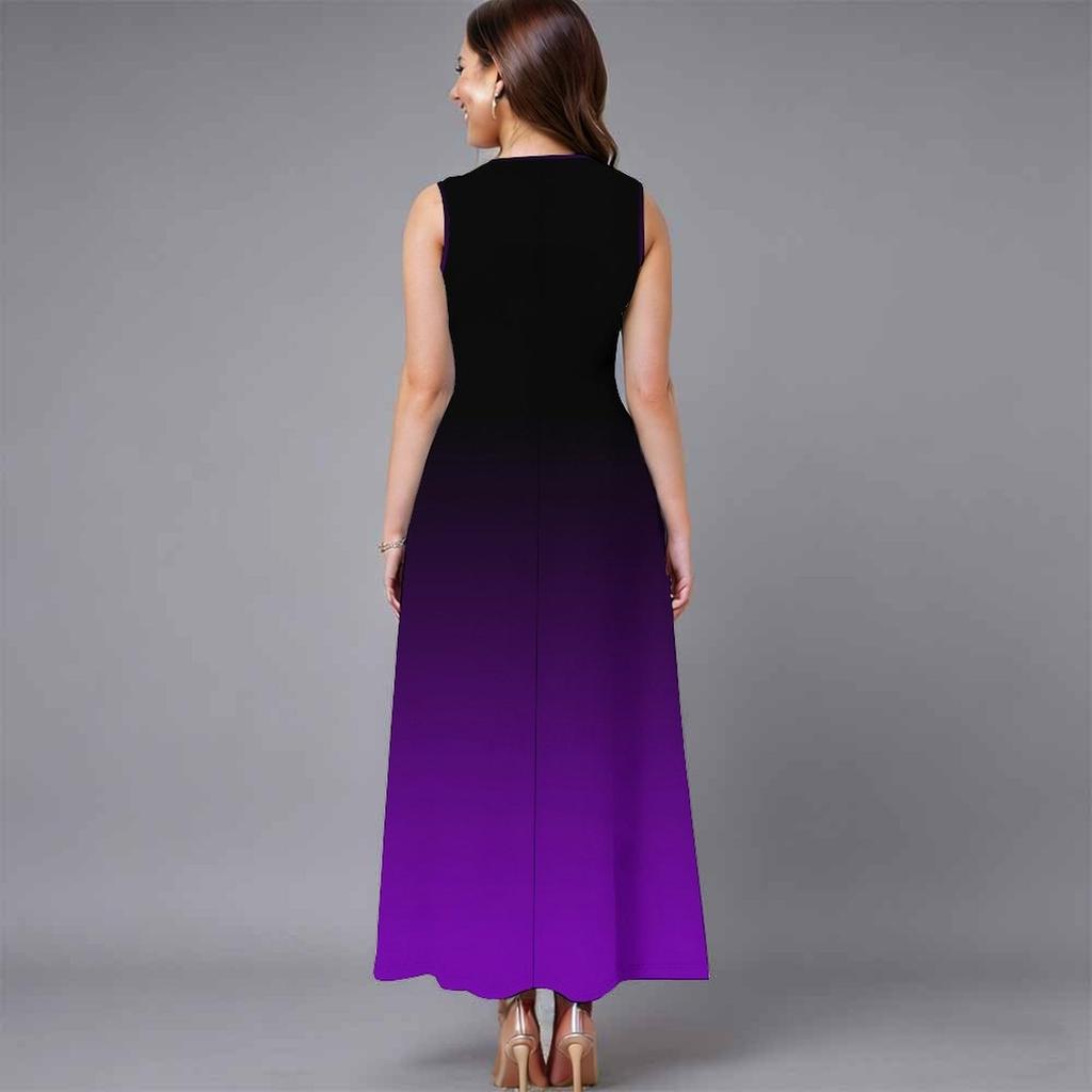 Übergroßes ärmelloses Damenkleid mit Rundhalsausschnitt Lebendiges verstreutes Blumenmuster Lockeres Outfit bis zur Wade