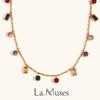 La. Muses Colored Cubic Zirconia Bead Chain Stainless Steel Women's Necklace 18K Gold-Plated Fashion Waterproof Jewelry Gifts