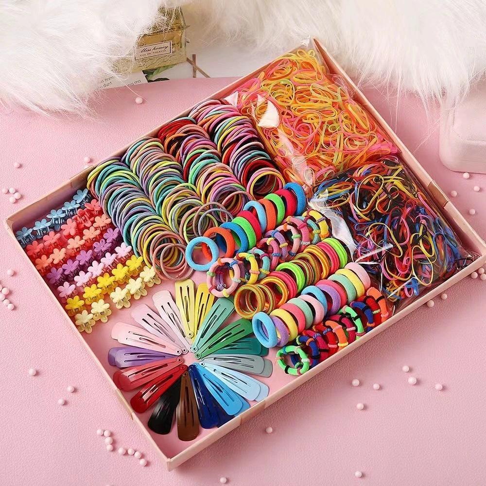 

875Pcs/Box Girls Colorful Hair Bands Set Nylon Elastic Rubber Band Children Ponytail Holder Scrunchies Kids Hair Accessories