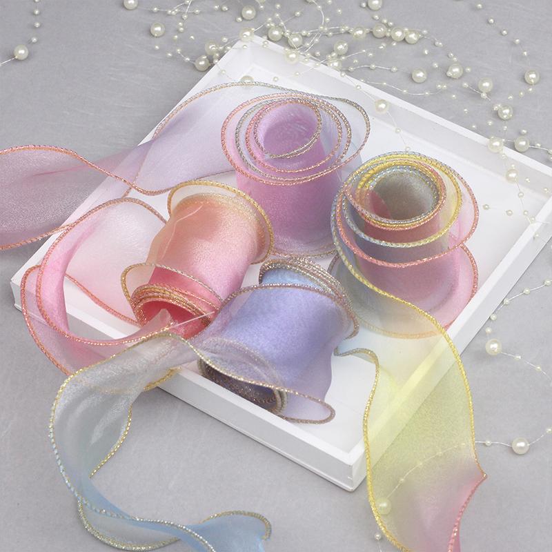 5yards 5.5~6CM Gradient Fishtail Yarn Ribbon Lace for Gift Packing Clothing Sewing Supplies DIY Bows Decor Craft Accessories