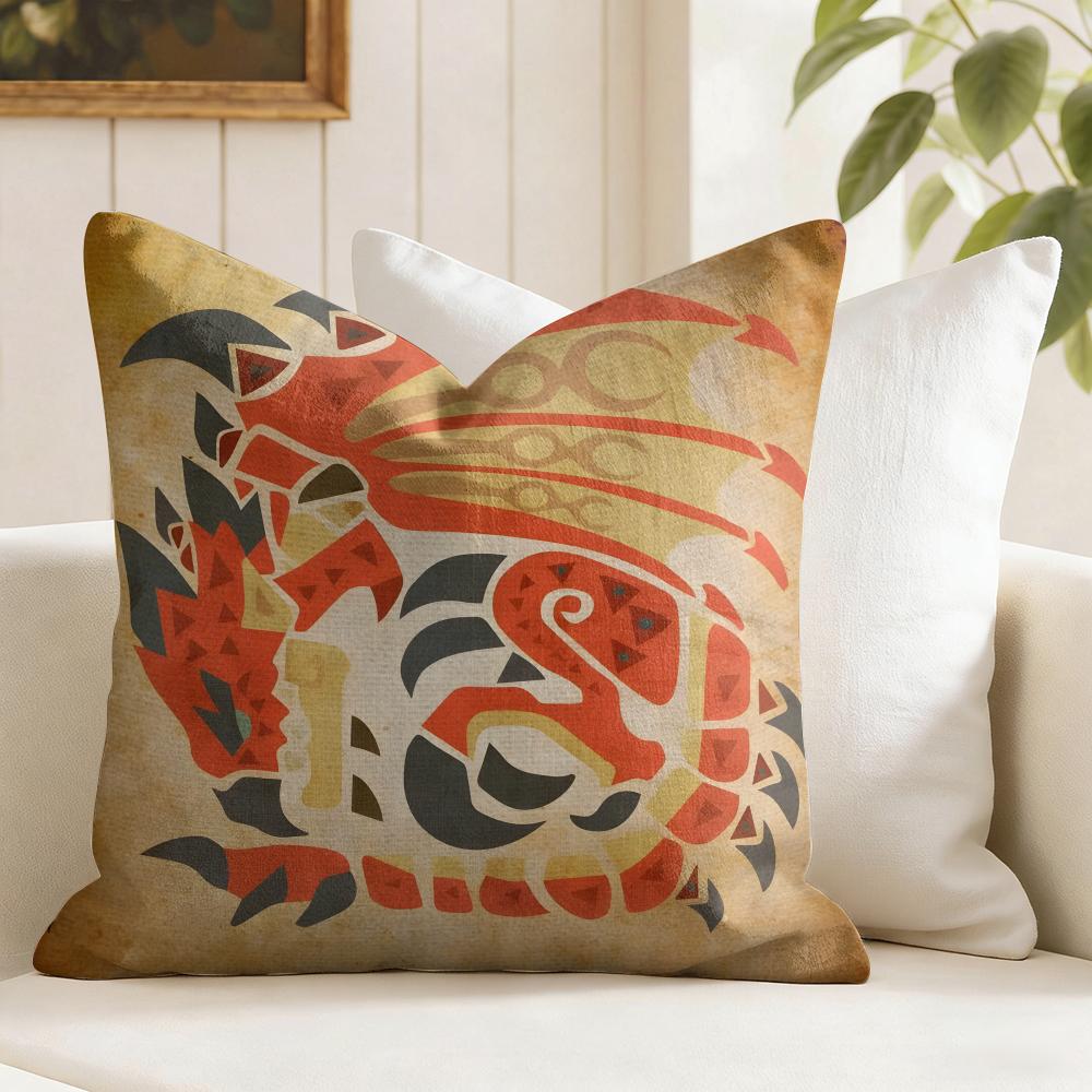 MMonster Hunter Game Cushion Cover Summer Linen Pillow Case Organic Fabric Cushion Cover DoubleSided Print Sofa Home Decor 30x30cm