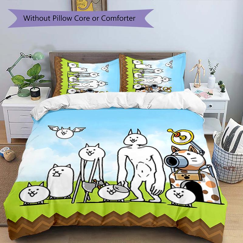 3pcs The Battle Cats pattern bedding set duvet cover set includes duvet cover &pillowcases, perfect all season bedroom decoration & gift