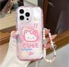 Pink Clear Hello Kitty Bracelet Case For Xiaomi Redmi Note 15 Pro 5G 15 15C 14C 13C 12 Note 14 13 12 Pro Plus 5G  Phone Casing