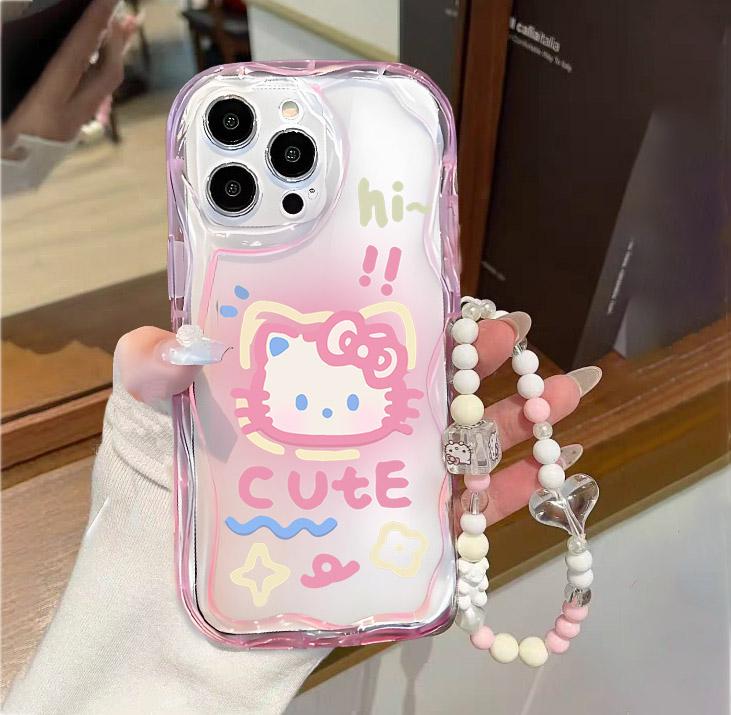 Pink Clear Hello Kitty Bracelet Case For Xiaomi Redmi Note 15 Pro 5G 15 15C 14C 13C 12 Note 14 13 12 Pro Plus 5G  Phone Casing