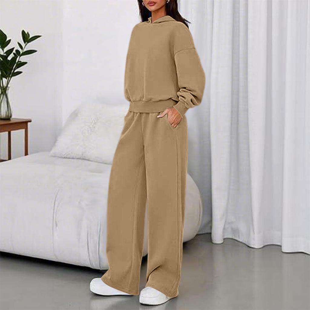 Women's Crewneck Hoodie Wide Leg Pants 2 Piece Sport Suit for Casual Daily Wear