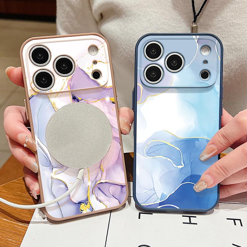 Sandstone Marble Pattern Case For iPhone 17 Pro Max Funda iPhone 16 15 14 13 Pro Max Magnetic For Magsafe Hybrid Slim Matte Cover