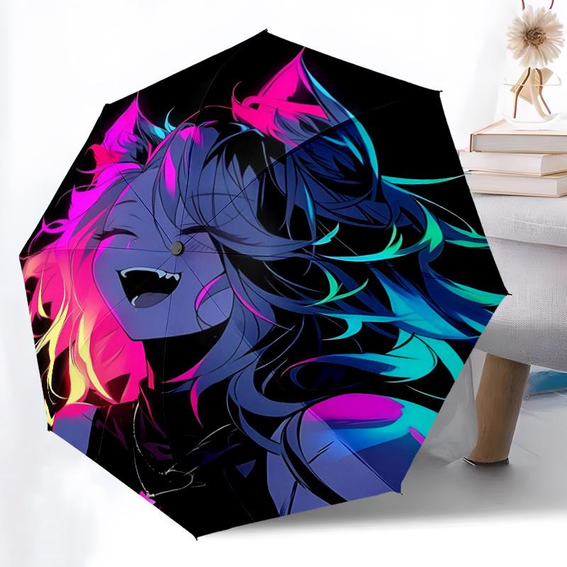 1 Stück Neon Wolf Lebendige Ohren Automatisches Öffnen/Schließen Regenschirm 8 Rippen Stabiler Rahmen, Tragbarer Reise Regenschirm für Damen & Herren, 062