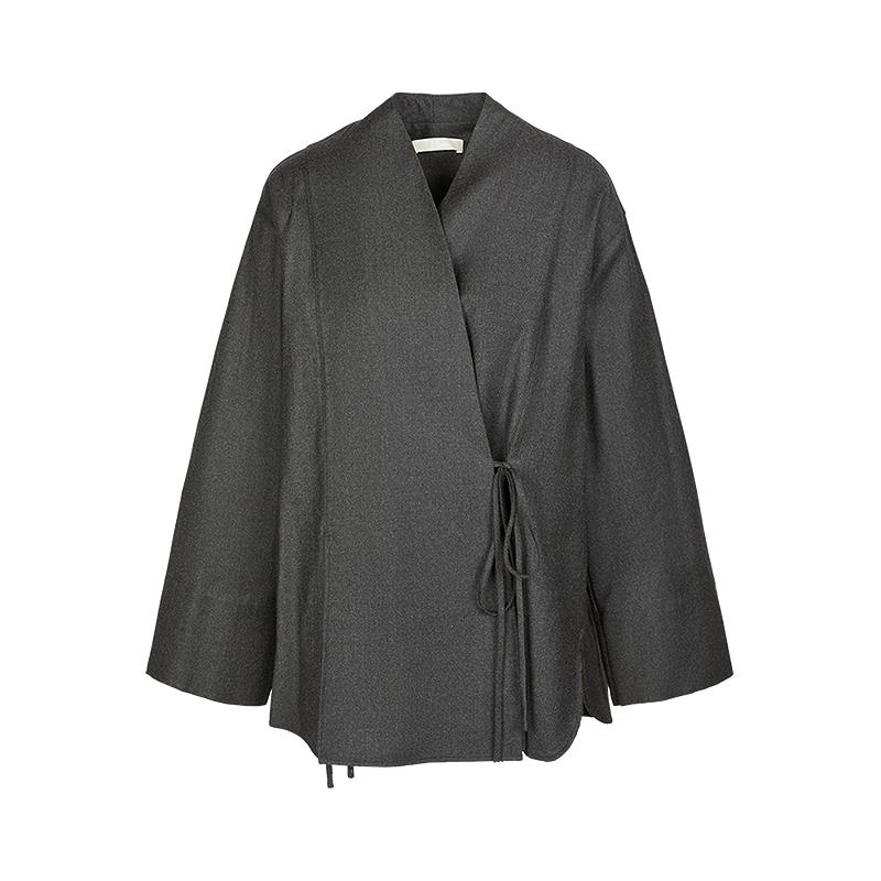 LESS Women's V-Neck Loose-Fit Wool Long-Sleeve Shirt