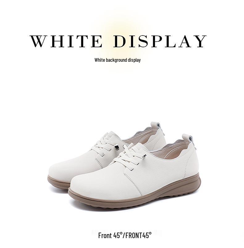 Red Dragonfly Women's Genuine Leather Flat Casual Shoes - Soft Sole Cowhide Mother’s Spring Work Shoes