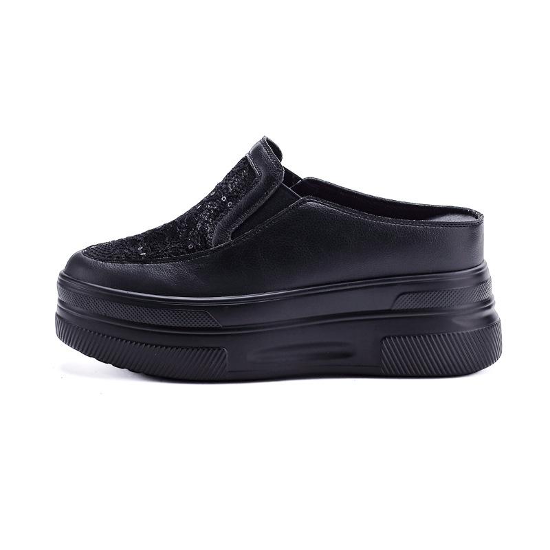 Baotou Half Slippers Hollow Breathable White Shoes Spring And Summer New Style Versatile Thick Sole Inner Heightening Mesh Shoes