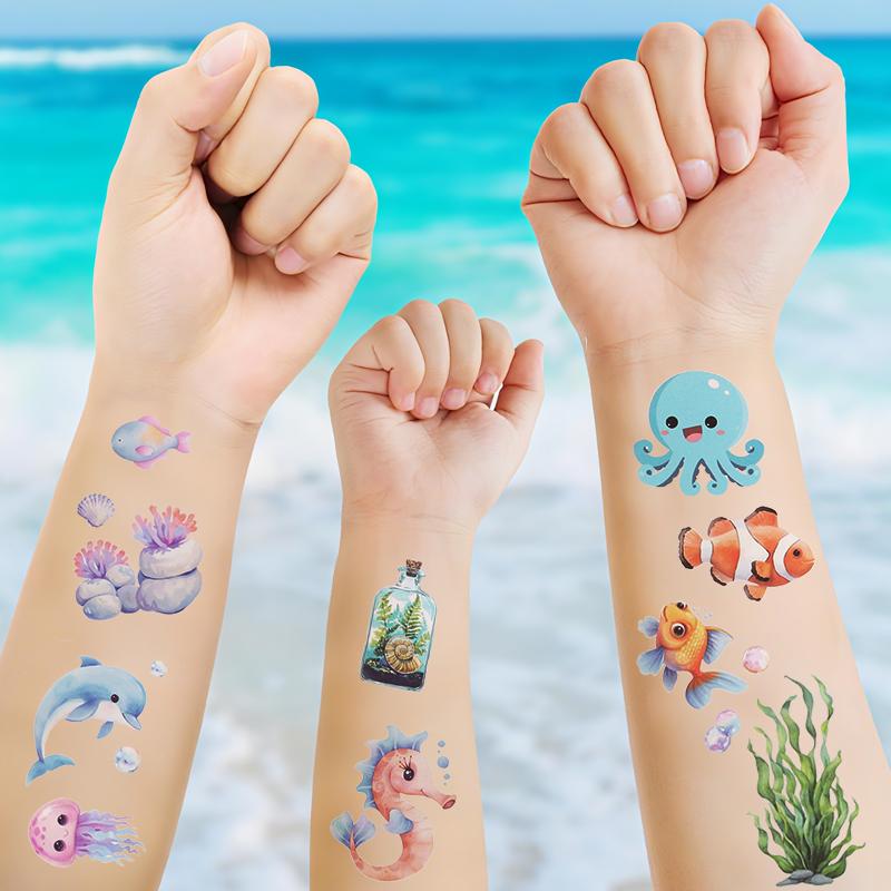 10pcs Cartoon Mermaid Temporary Tattoo Stickers Kids Girls Mermaid Theme Birthday Party Favors Decoration Pinata Filler Toy Gift