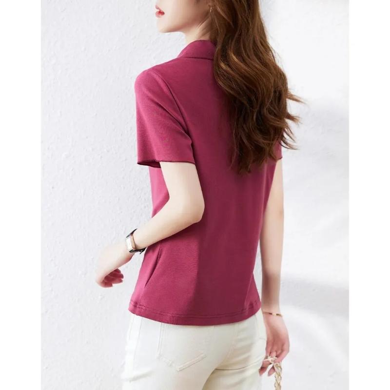 Summer New Fashion Korean Version Slimming Casual Versatile Temperament Polo Collar Short Sleeved T-shirt for Women
