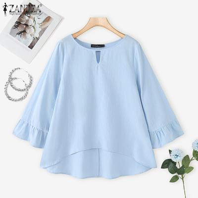Blusa da donna casual a maniche 3/4 larghe con scollo rotondo in cotone