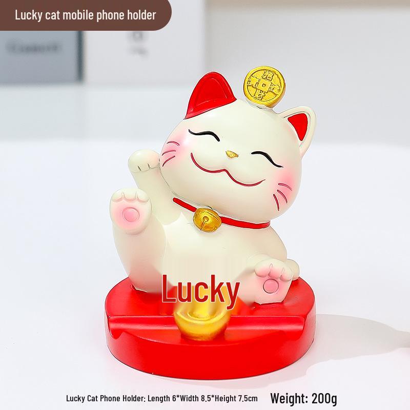 Lucky Cat Resin Mobile Holder - Cute Office Desktop Decoration Gift
