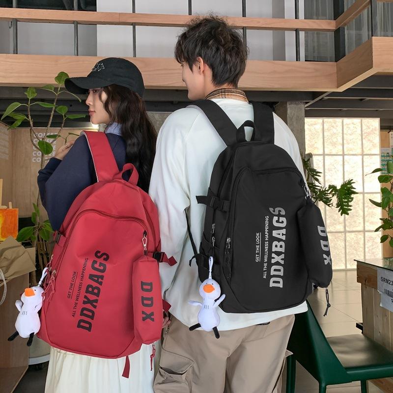 Men Lightweight Backpack Letter Print Student Schoolbag Women Large Capacity Campus Backpack with Pen Bag
