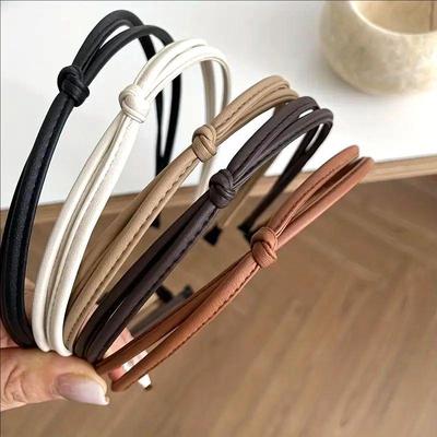 Fascia per capelli in pelle PU annodata stile coreano: Colore Solido, Semplice e Versatile per Uscite, Accessorio per Capelli da Donna