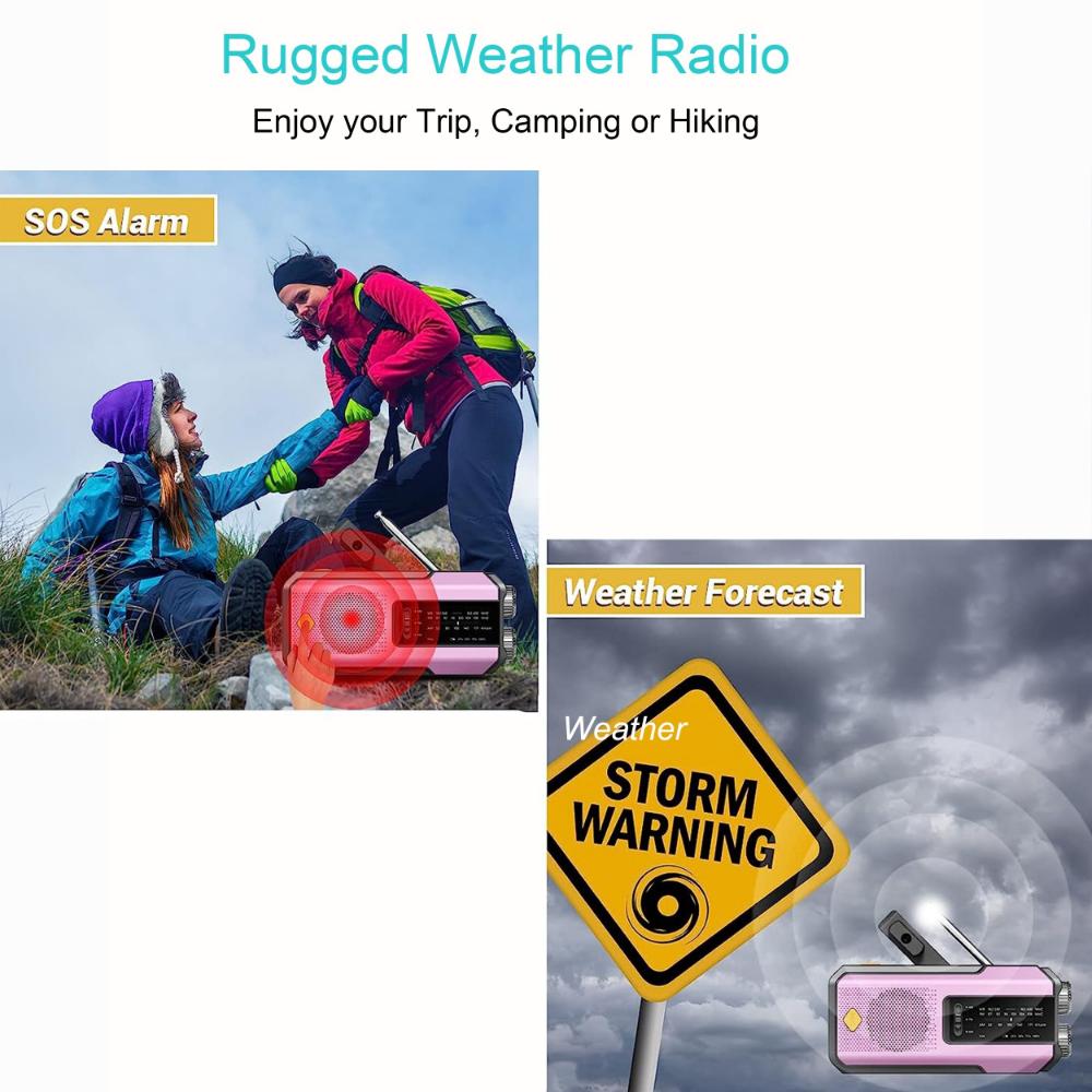 Hand Radio Portable AM/FM Radio, Weather Broadcast Emergency Hand Light Strip, Type-C Mobile Phone Charger and SOS Alarm Function