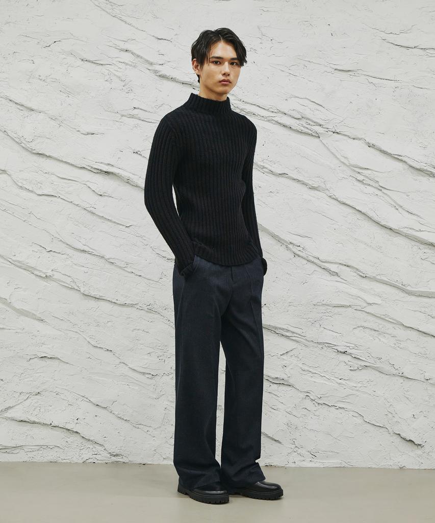 SIGNATURE Wool-Like No-Tuck Wide Fit Slacks [Navy Stripe]