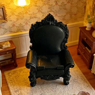 Dollhouse Miniature Vintage Chair Mini Single Chair Model Retro Black Sofa Figurine