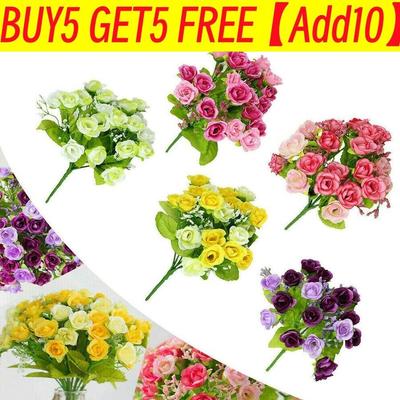21 Köpfe künstliche kleine Rosen-Seidenblumen Hochzeit Strauß Blumenstrauß Home Decor US