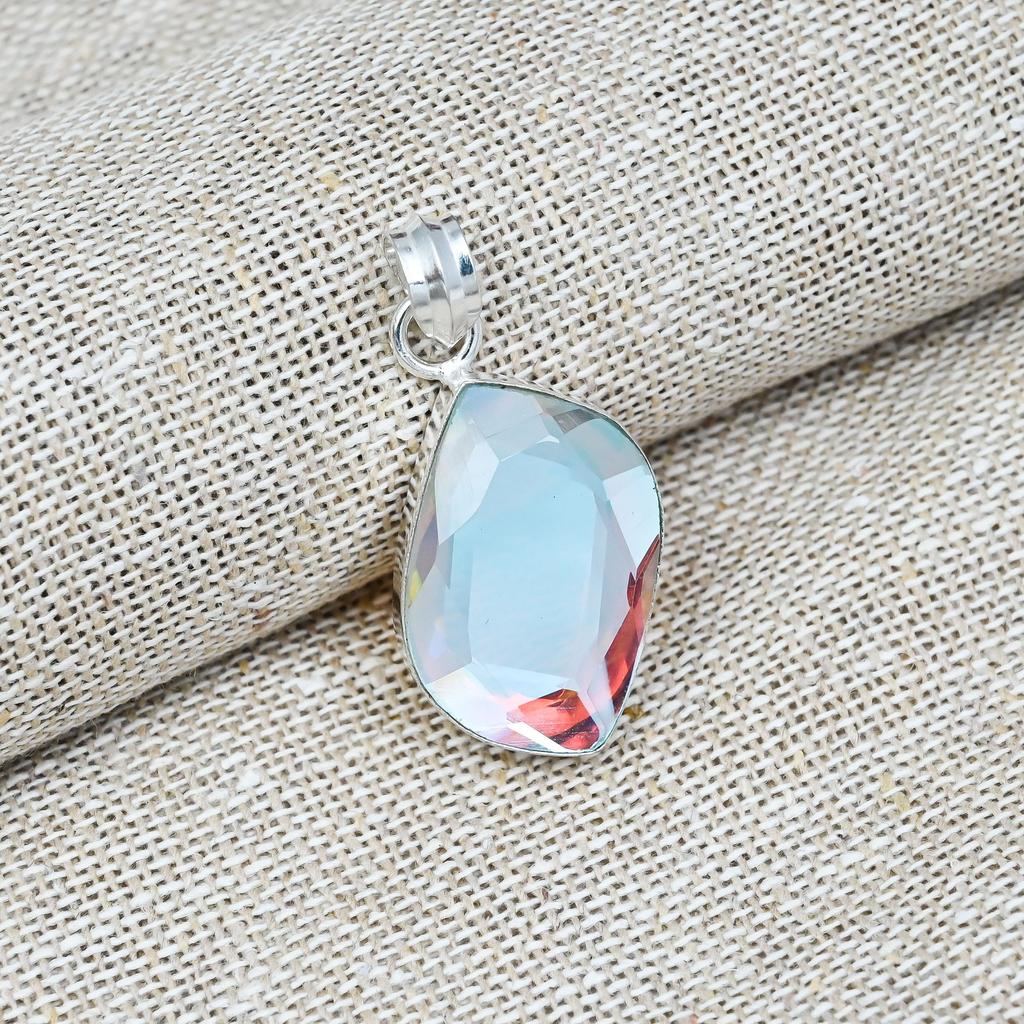Mystic Topaz natural Gemstone Pendent Jewelry 925 Solid Sterling  Gift Silver For Her