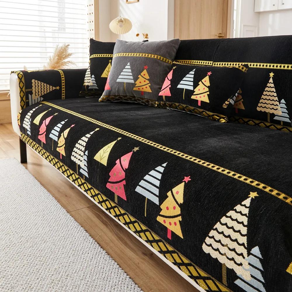 

Nordic Style Christmas Tree Couch Cover All Season Universal Seat Cushion Soft Cushion Pad Non Slip Chenille Wear Resistant Living Couch Slipcover 70x70cm 1pcs