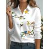 Women'S Long-Sleeved Shirt Fabric Fashion Bird Branch Print Casual Commuting Versatile Loose Breathable Comfortable Top