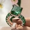 Luxury new full diamond rose gold ring with emerald women's open diamond ring ring
