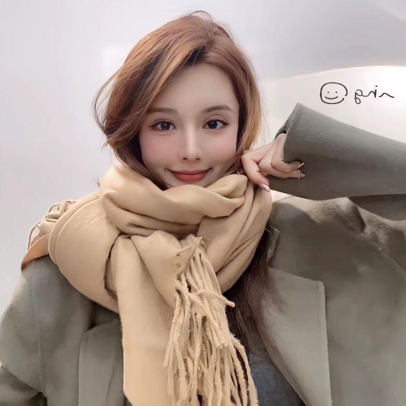 New Korean version of solid color scarf shawl dual-purpose women's winter thickened warm imitation cashmere scarf student versatile