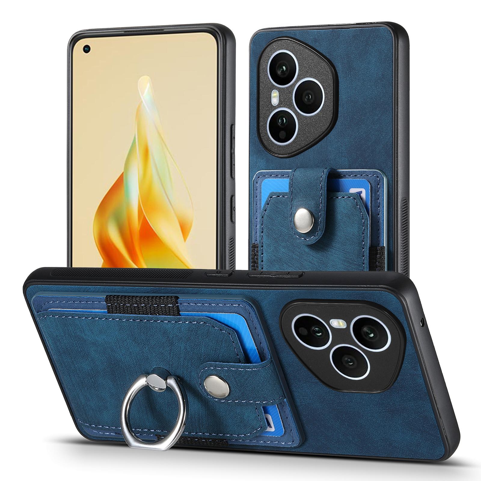 

Для Honor 400 Pro 5G (Глобальный) Кожаный чехол-накладка с отделениями для карт и подставкой Blue